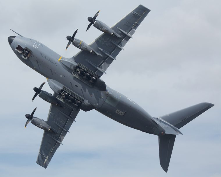 An Airbus A400M Atlas viewed from below